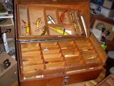 Used, vintage wood tackle box with 40 plus vintage lures for sale  Shipping to South Africa