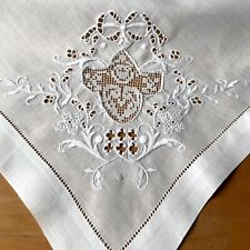 6 x Huge/Large Vintage Table Napkins white embroidery cutwork & filet lace linen for sale  Shipping to South Africa