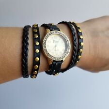 Relógio Vivani feminino strass e tom dourado pulseira de couro envoltório múltiplo, usado comprar usado  Enviando para Brazil