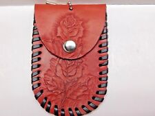 Genuine Leather Scarlet Red Rose Coin/Key Holder with Black Lace Stitching  d'occasion  Expédié en France