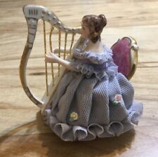  MULLER VOLKSTEDT IRISH DRESDEN FIGURINE PORCELAIN LACE LADY WITH HARP for sale  Shipping to South Africa