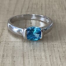 Anillo solitario de topacio azul brillante plata esterlina 7,25 segunda mano  Embacar hacia Argentina