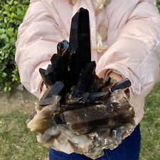 7,31 funta naturalny rzadki piękny czarny kwarcowy kryształowy klaster okaz mineralny, używany na sprzedaż  Wysyłka do Poland