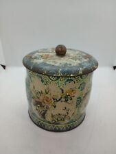 Vintage English Tea Tin Biscuit Container With Lid Floral Made In England  for sale  Shipping to South Africa