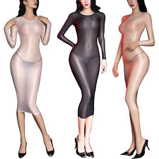 Womens Glossy See-through Long Sleeve Bodycon Dress Stretchy Slim Mini Dress for sale  Shipping to South Africa