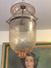Antique Colonial Bell Jar Lantern Pendant Lights, Lite Green Diamond Pattern for sale  Shipping to South Africa