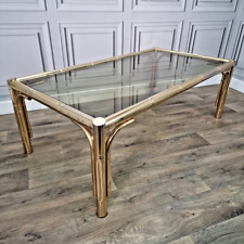 Retro Smoked Glass Brass Faux Bamboo Hollywood Coffee Table Vintage Mid Century for sale  Shipping to South Africa