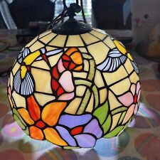 12" Hanging Lamp Tiffany Style Stained Glass Shade Hummingbirds & Flowers for sale  Shipping to South Africa