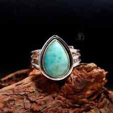 Notável anel Larimar, anel de pedra preciosa, anel de banda azul, joia de prata esterlina 925 comprar usado  Enviando para Brazil