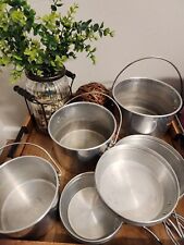 Vintage 6pc Aluminum Camping Cooking Pans Skillets & Bucket Pots / Kettle NICE! for sale  Shipping to South Africa