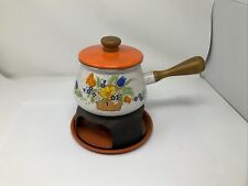 Vaso de fondue vintage década de 1970 porcelana esmaltada 2 quartos retrô floral com queimador comprar usado  Enviando para Brazil