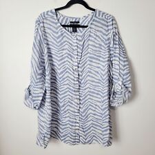 Camisa feminina Tahari tamanho 2X 100% linho azul estampa de zebra com botões comprar usado  Enviando para Brazil
