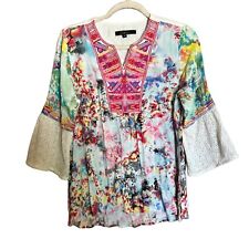 Blusa Gasa Bordada Arte Abstracto Floral Mediana Multicolor, usado segunda mano  Embacar hacia Argentina