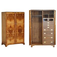ANTIQUE BURR WALNUT WARDROBE WITH MILITARY CAMPAIGN CHEST OF DRAWERS BUILT IN for sale  Shipping to South Africa