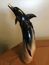 Chifre esculpido vintage 2 golfinhos peixe oceano peça decorativa para casa comprar usado  Enviando para Brazil