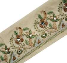 Costura de renda indiana vintage bege borda sari bordada à mão acabamento artesanal indiano comprar usado  Enviando para Brazil