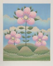 Ivan Rabuzin, Pink Flowers On Hills (6), Screen Print, Signed And Numbered IN for sale  Shipping to South Africa