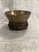 Vintage 4.25" Brass Bowl On Wooden Pedestal -- 6989 for sale  Shipping to South Africa