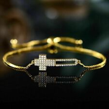 Pulseira transversal feminina folheada a ouro amarelo 14K corte redondo diamante criado em laboratório 4 quilates comprar usado  Enviando para Brazil