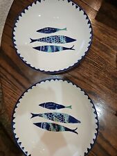 Conjunto de 2 tigelas de salada de macarrão náutico PAPART cerâmica peixe azul peru pintado à mão comprar usado  Enviando para Brazil