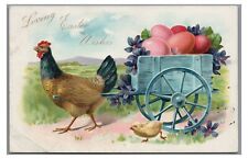 Carro de huevos Loving EASTER Wishes gallina bebé pollita vintage postal Tuck segunda mano  Embacar hacia Argentina
