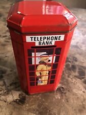 VINTAGE 1970 'S BRITISH LONDON UK ENGLAND TELEPHONE BOOTH SAVINGS COIN BANK TIN for sale  Shipping to Canada
