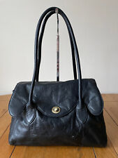 F&F Signature Black Soft Leather Flap Handbag Double Handle Shoulder Bag, used for sale  Shipping to South Africa