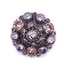 Vintage Brooch Weiss Rhinestone Pearl Floral Purple Pink Silver Tone Pin, used for sale  Shipping to South Africa