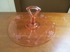 Used, Vintage Pink Depression Glass Sandwich Handled Tray Plate Etched Flowers 12" for sale  Warriors Mark
