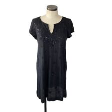 Calypso St. Barth Sequin Embroidered Linen Dress Small Black Short Sleeve, usado segunda mano  Embacar hacia Argentina