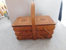 Lovely Vintage Carved Pattern Wooden Cantilever Sewing / Craft Box VGC, used for sale  Shipping to South Africa