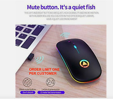 Mouse óptico sem fio 2.4GHz USB recarregável RGB ratos para escritório PC laptop comprar usado  Enviando para Brazil