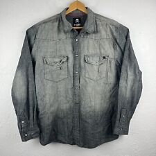 DECODED Men’s Distressed Grey Shirt Sz Large Pearl Snap Long Sleeve Button Down for sale  Shipping to South Africa