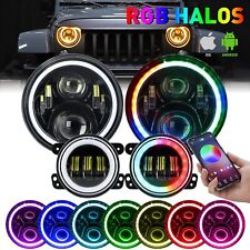 Faros delanteros LED de 7 "RGB Halo +4" Luz antiniebla Para Jeep Wrangler JK comprar usado  Enviando para Brazil