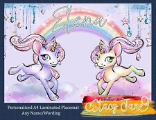 Personalised Childrens Placemat A4 Laminated Kids Unicorn Girls Rainbow for sale  Shipping to South Africa