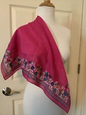 Ginnie Johansen Pink Floral Border 26" Square 100% Cotton Voile Scarf for sale  Shipping to South Africa