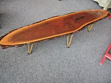  TIMBER SLAB COFFEE  TABLE  w/ GOLDEN HAIRPIN LEGS 64'' LONG 14'' WIDE 14'' TALL, used for sale  Shipping to South Africa