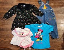 Vintage Disney Babies Minnie Mouse 4 Pc Baby Girl Dress Clothes Overalls Shirt, used for sale  Shipping to South Africa