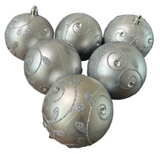 6 adornos de bola de Navidad con brillo plateado irrompible patrón de desplazamiento hobby lobb segunda mano  Embacar hacia Mexico