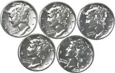 High Grade - 5 Coin Mercury Silver Dime Lot 1940-1945 Collection *665 for sale  Frederick