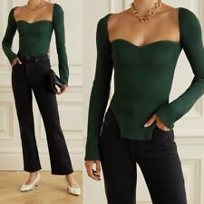 KHAITE Maddy Emerald Green Ribbed Knit Bustier Sweetheart Neckline Top Size M for sale  Shipping to South Africa