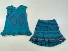 Naartjie Girls 100% Cotton Blue Short Sleeve Butterfly Top & Skirt 2Pc Set 4, used for sale  Shipping to South Africa