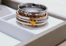 Silver rose gold Spinner spinner Ring Meditation gold heart Ring size 58 sale for sale  Shipping to South Africa