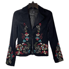 Blazer de veludo bordado feminino manga longa jaqueta preta floral casaco esportivo P comprar usado  Enviando para Brazil