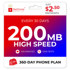 $2.50/Mo Red Pocket Prepaid Plan: 200 Talk 1000 Text 200MB for sale  Yonkers
