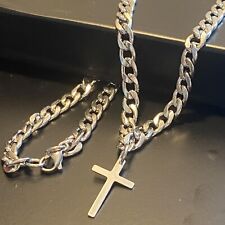 Collana con croce in acciaio inox catena rosario da uomo con crocifisso di 50 cm usato  Scandicci