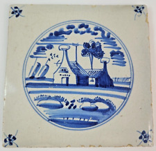 Antiguos azulejos holandeses azul Delft de 5""x5"" antiguo paisaje rural, casa y veleros segunda mano  Embacar hacia Argentina