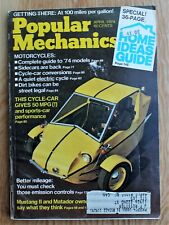 Popular Mechanics abril de 1974; Guía de ideas para el hogar; motocicletas; ciclocoche; Mustang  segunda mano  Embacar hacia Argentina