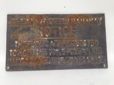 Used, Vintage Great Western Railway Train Sign Metal Plaque Plate 11.5" X 6.5" for sale  Shipping to South Africa