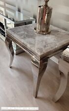 Marble Side Lamp Table Brand New Louis Silver Grey White Chrome Legs 60cm X 60cm for sale  Shipping to South Africa